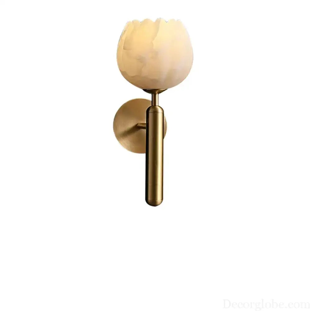 Art Deco Natural Marble Wall Lamp Flower Shape Brass E14 Bulb Lighting Fixtures For Parlor Bedroom Stairs Aisle