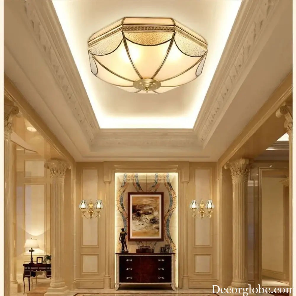 Nordic Luxury Glass LED Ceiling Lamp Modern Retro Copper Lighting Fixtures Living Room Bedroom Kitchen Corridor