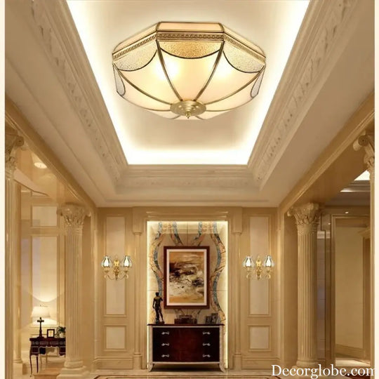 Nordic Luxury Glass LED Ceiling Lamp Modern Retro Copper Lighting Fixtures Living Room Bedroom Kitchen Corridor