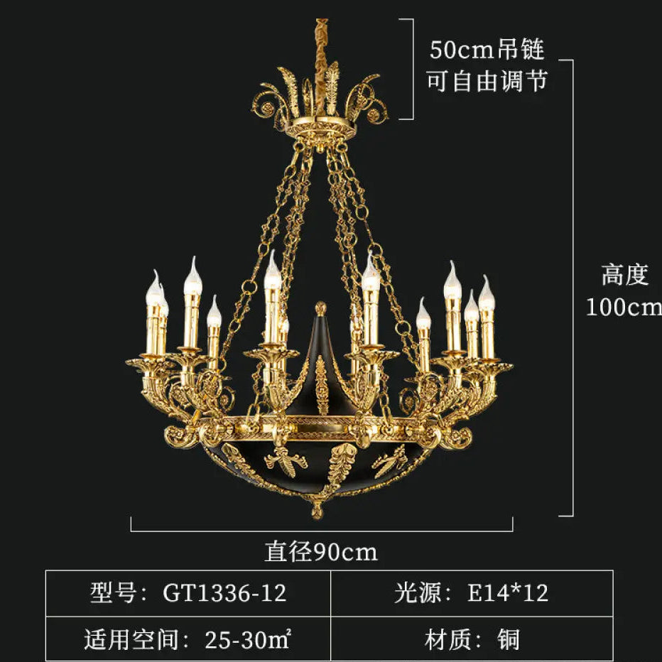 French Retro Crystal Copper Branch Chandelier 12-Head Chandelier (Diameter 90cm Height 100cm)