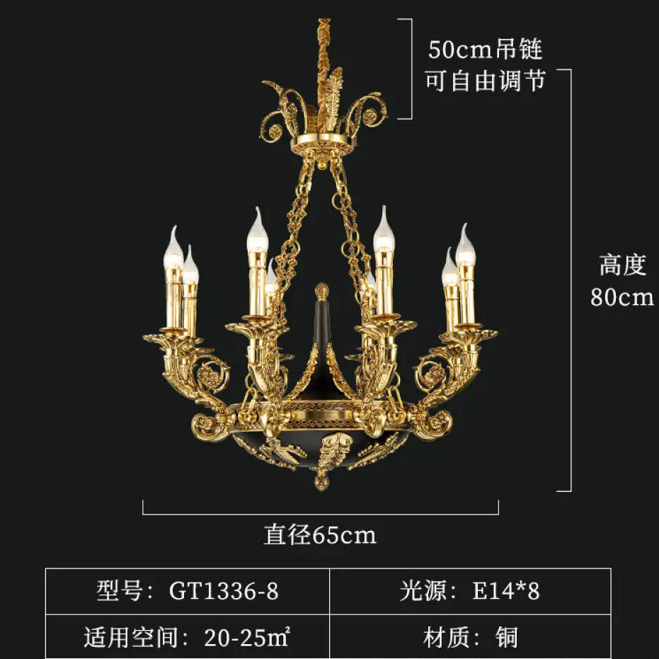 French Retro Crystal Copper Branch Chandelier 8-Head Chandelier (Diameter 65cm Height 80cm)