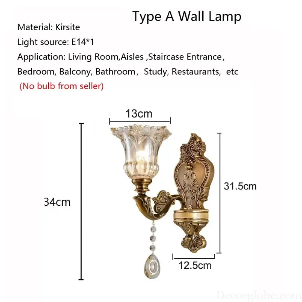 European Retro Crystal Walls Light Living Room Bedroom Bedside Lamp Modern Corridor Aisle Mirror Front Wall Sconce