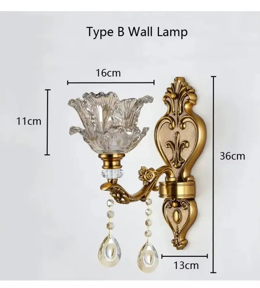 European Retro Crystal Walls Light Living Room Bedroom Bedside Lamp Modern Corridor Aisle Mirror Front Wall Sconce