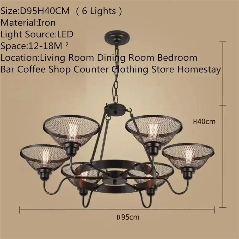 Vintage Bar Theme Restaurant Iron Pendant in American Countryside Including Light Bulbs ST64 Bulb - 6 Lights / White