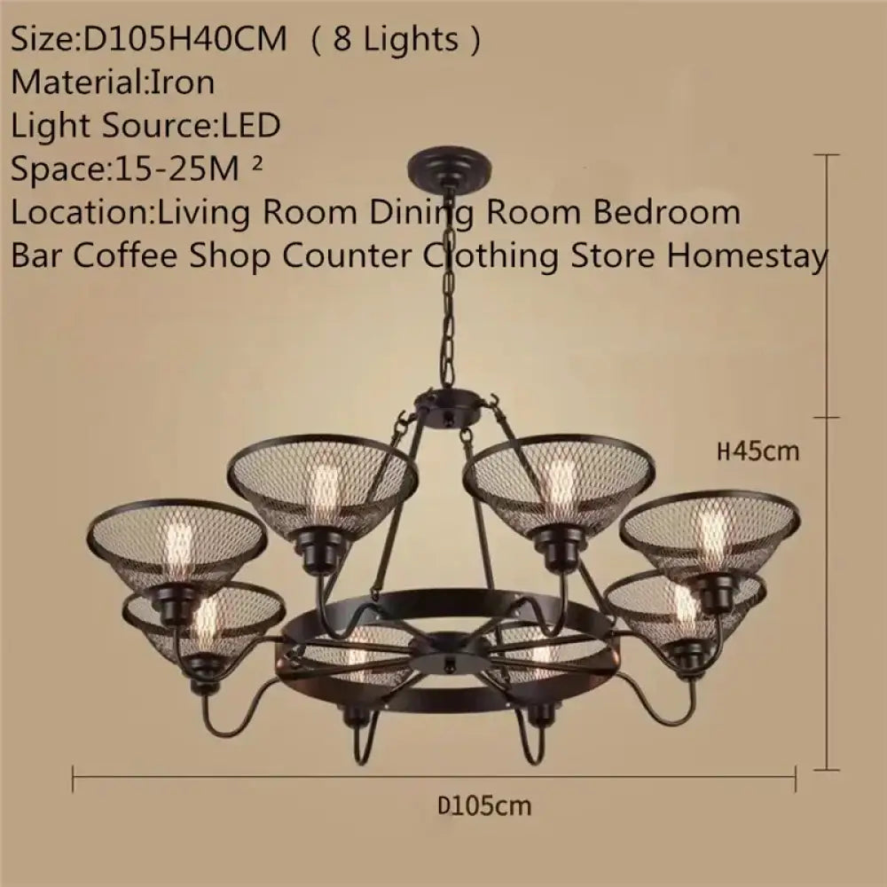Vintage Bar Theme Restaurant Iron Pendant in American Countryside Including Light Bulbs ST64 Bulb - 8 Lights / White
