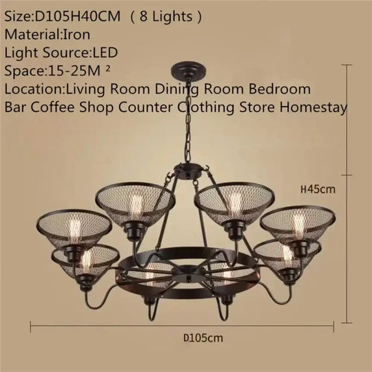 Vintage Bar Theme Restaurant Iron Pendant in American Countryside Including Light Bulbs ST64 Bulb - 8 Lights / White