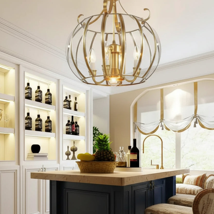 Modern 4L D430mm H490mm 40W Brass Pendant Lamp 4Lights Vintage 100% Copper Glass AC110V/220V Glass Shade Pendant Light