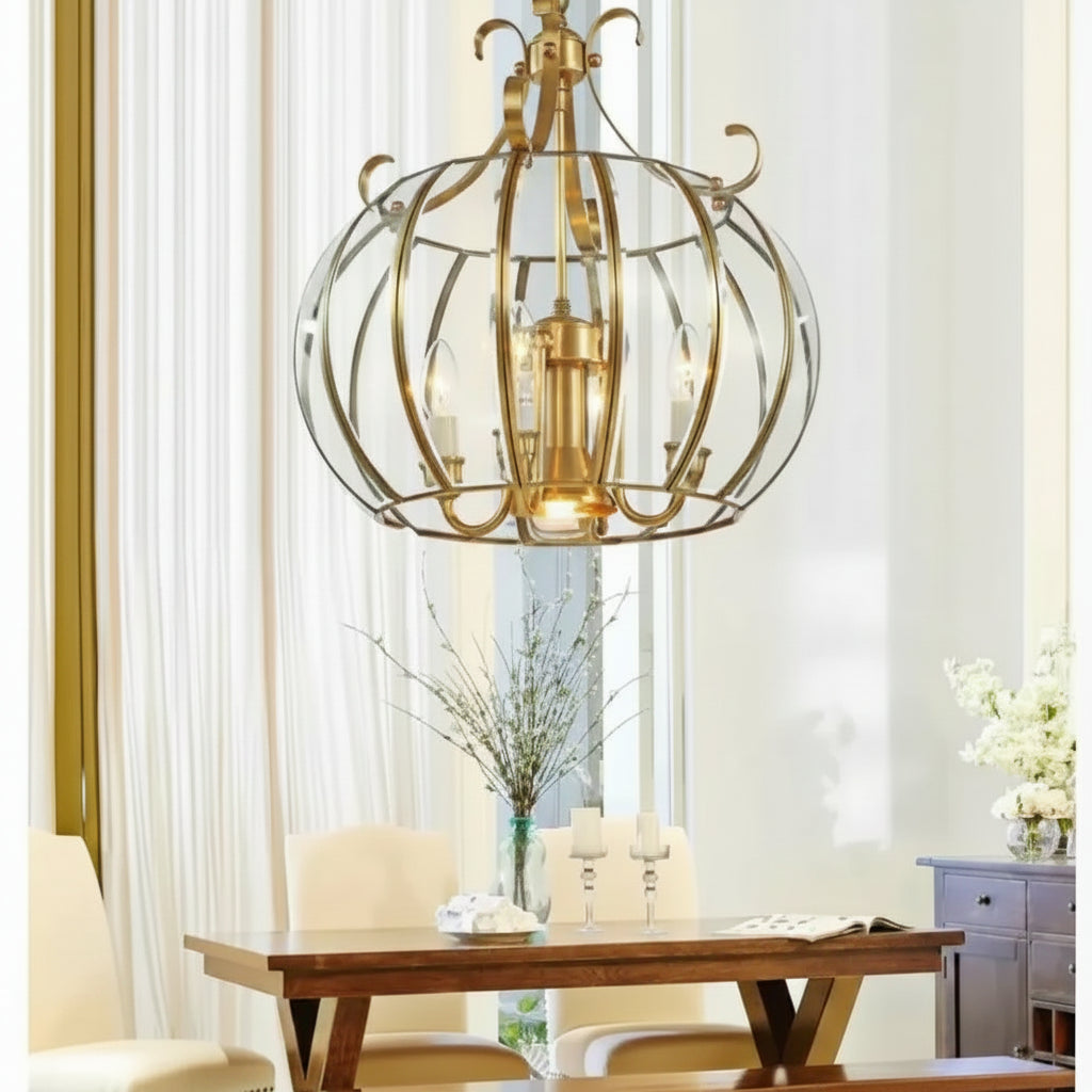 Modern 4L D430mm H490mm 40W Brass Pendant Lamp 4Lights Vintage 100% Copper Glass AC110V/220V Glass Shade Pendant Light