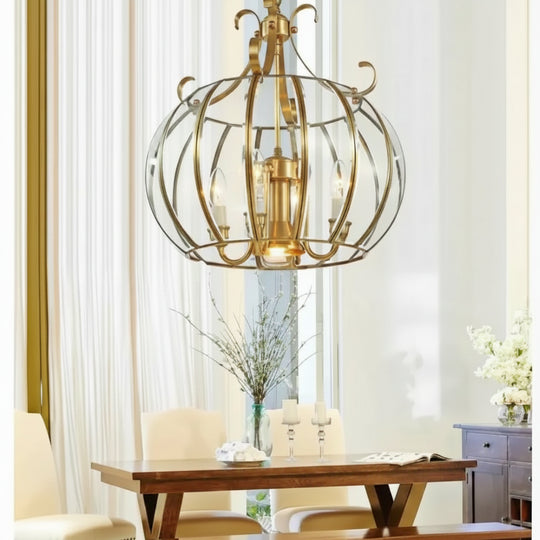 Modern 4L D430mm H490mm 40W Brass Pendant Lamp 4Lights Vintage 100% Copper Glass AC110V/220V Glass Shade Pendant Light