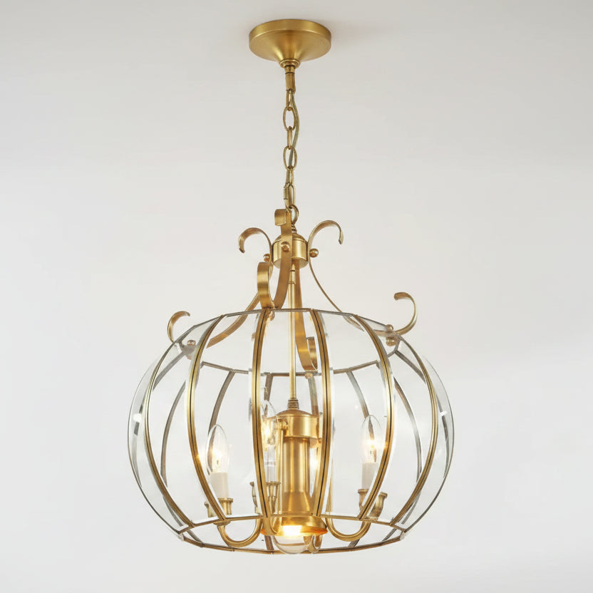 Modern 4L D430mm H490mm 40W Brass Pendant Lamp 4Lights Vintage 100% Copper Glass AC110V/220V Glass Shade Pendant Light