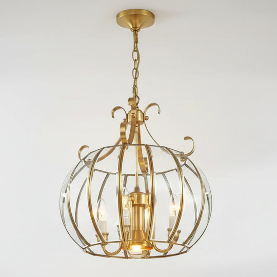 Modern 4L D430mm H490mm 40W Brass Pendant Lamp 4Lights Vintage 100% Copper Glass AC110V/220V Glass Shade Pendant Light