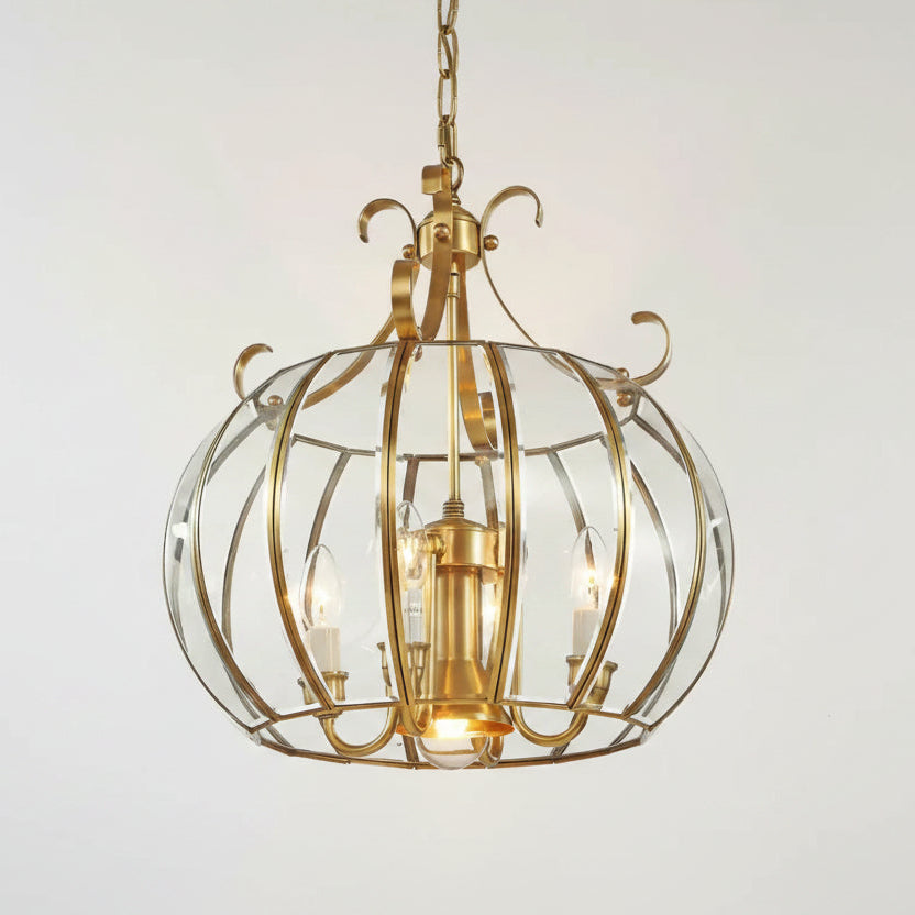 Modern 4L D430mm H490mm 40W Brass Pendant Lamp 4Lights Vintage 100% Copper Glass AC110V/220V Glass Shade Pendant Light