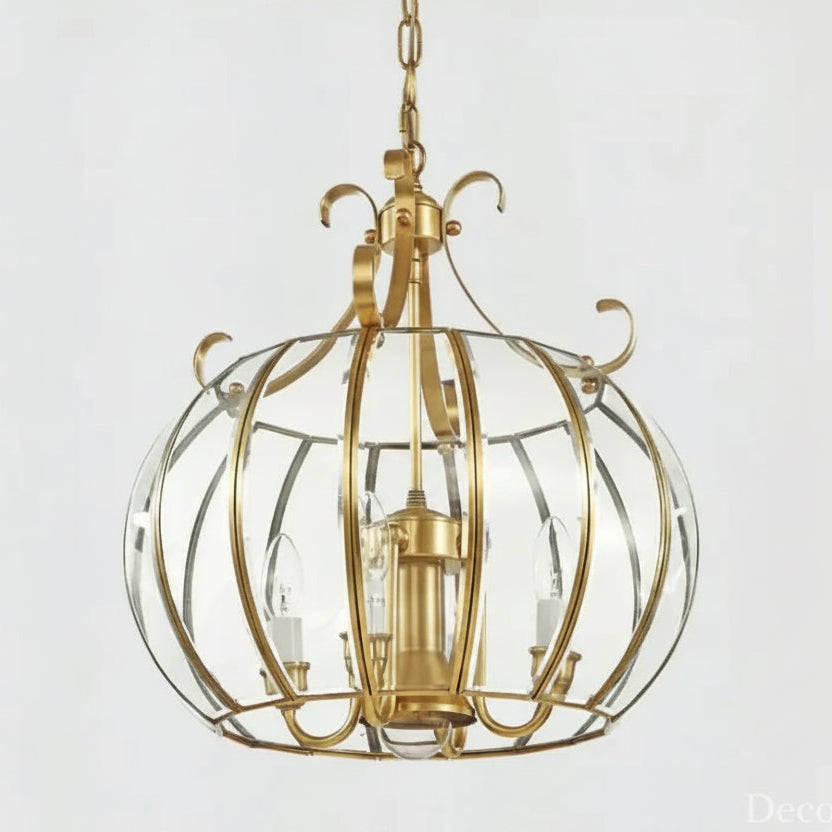 Modern 4L D430mm H490mm 40W Brass Pendant Lamp 4Lights Vintage 100% Copper Glass AC110V/220V Glass Shade Pendant Light