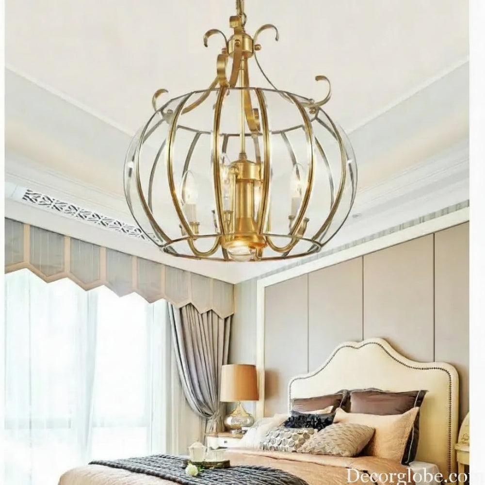 Modern 4L D430mm H490mm 40W Brass Pendant Lamp 4Lights Vintage 100% Copper Glass AC110V/220V Glass Shade Pendant Light