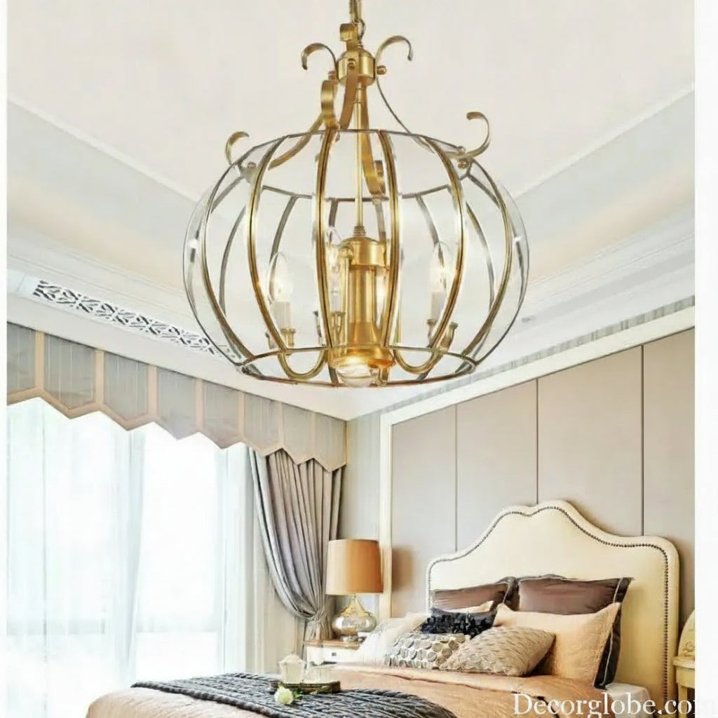 Modern 4L D430mm H490mm 40W Brass Pendant Lamp 4Lights Vintage 100% Copper Glass AC110V/220V Glass Shade Pendant Light