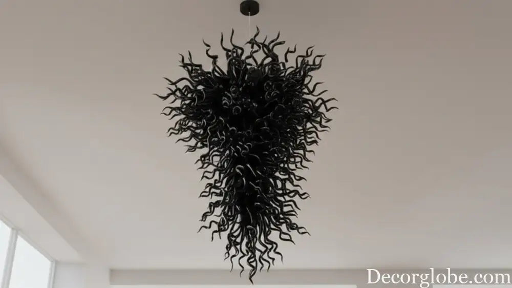 Large Black Hand Blown Glass Pendant Lamp for Statement Lighting Chandelier