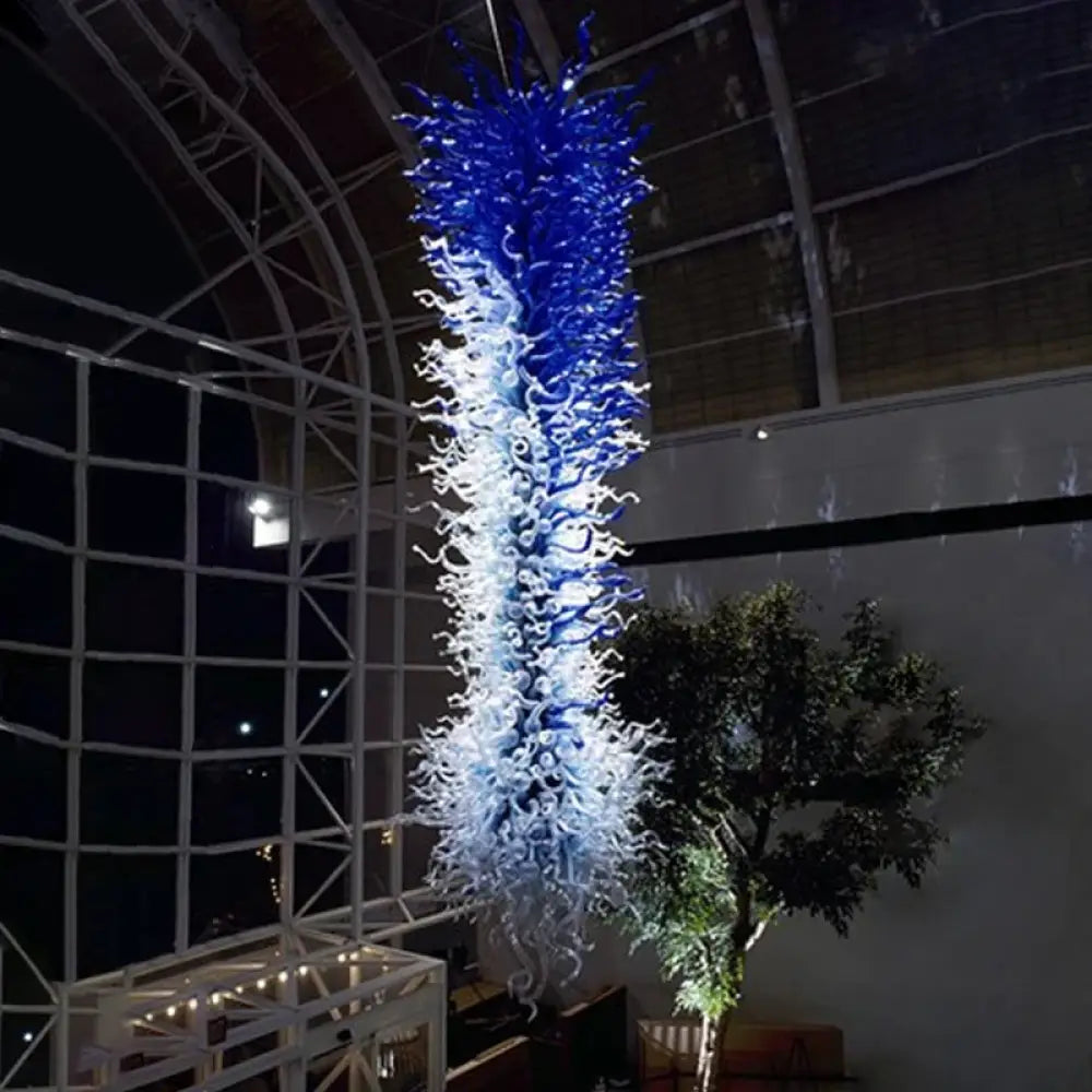 Large Blue Pendant Lamps Hand Blown Glass Long Chandeliers Light LED Suspension Lamp for Hotel Hall Living Room Loft