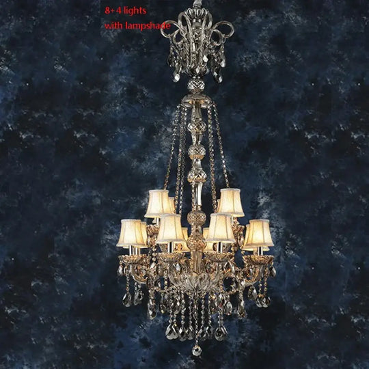 Large Crystal Chandelier for Duplex Hall and Villa Lighting 12 lights With shade / Changeable Chandelier