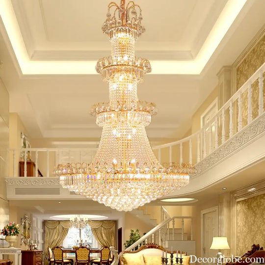Luxury Large Gold Crystal Pendant Chandelier for High Ceiling Spaces Chandelier