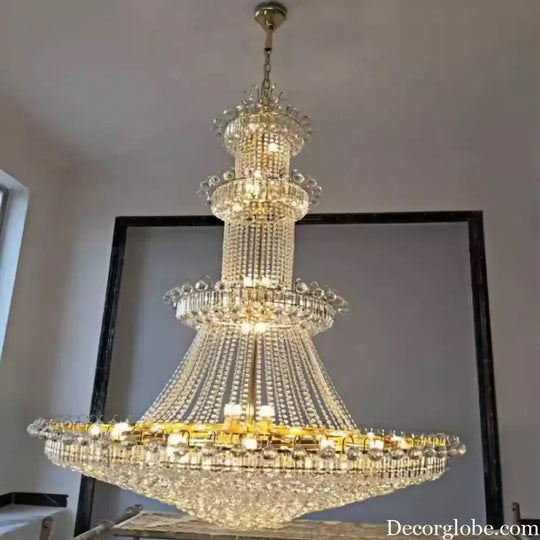 Luxury Large Gold Crystal Pendant Chandelier for High Ceiling Spaces Chandelier