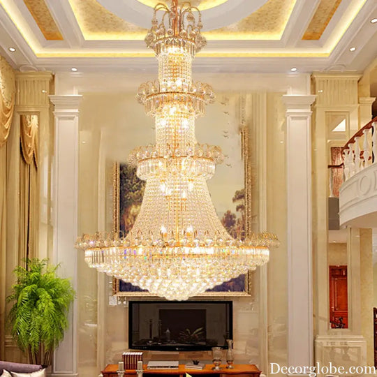 Luxury Large Gold Crystal Pendant Chandelier for High Ceiling Spaces Chandelier