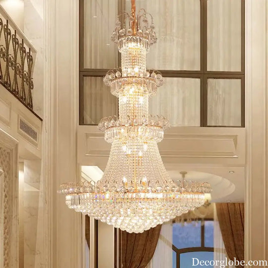 Luxury Large Gold Crystal Pendant Chandelier for High Ceiling Spaces Chandelier