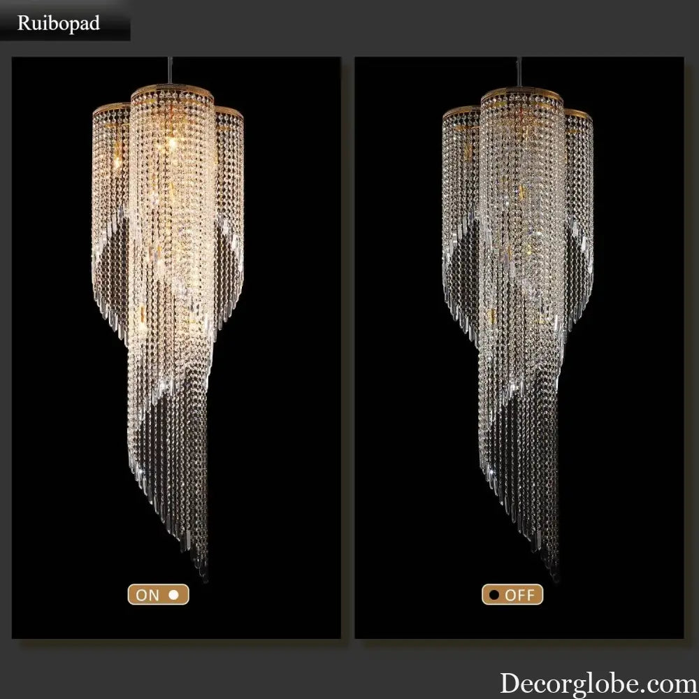 Large Spiral Crystal Beaded Chandelier – 9-Light Gold Luxury Pendant