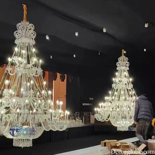 European-Style Living Room Crystal Chandelier Duplex Floor-To-Ceiling Light Fixture Luxurious and Grand Chandelier for
