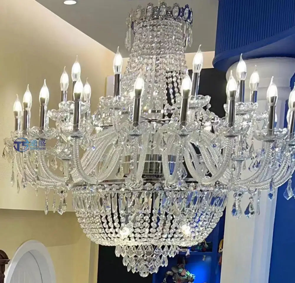 European-Style Living Room Crystal Chandelier Duplex Floor-To-Ceiling Light Fixture Luxurious and Grand Chandelier for