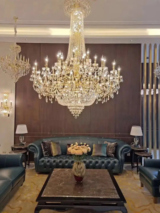 European-Style Living Room Crystal Chandelier Duplex Floor-To-Ceiling Light Fixture Luxurious and Grand Chandelier for