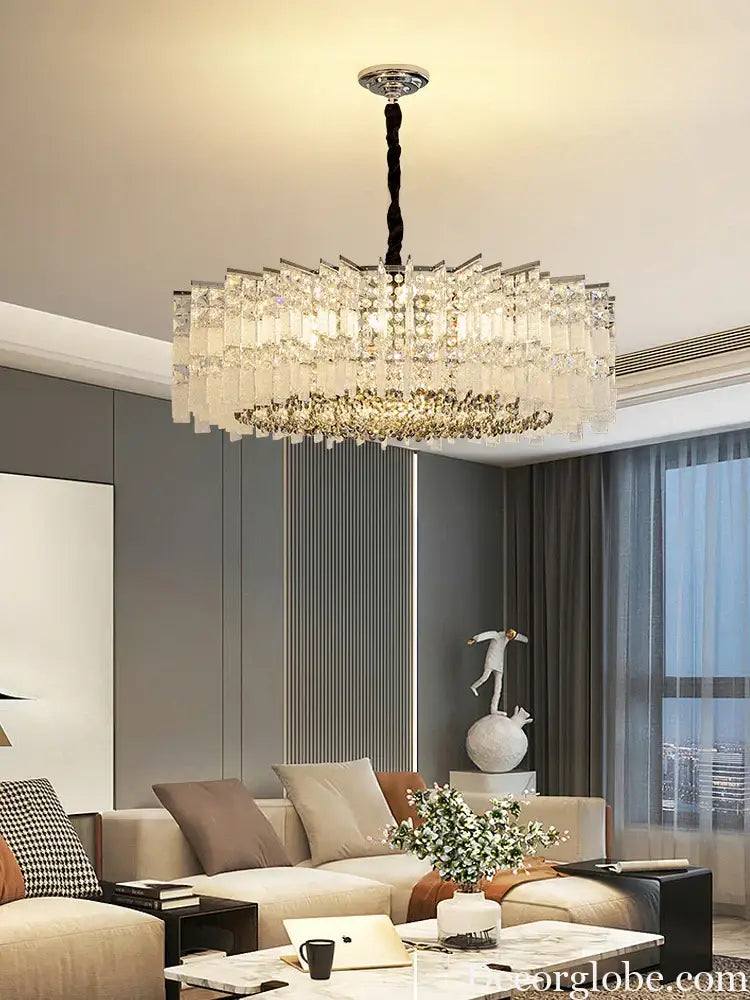 Elegant LED Crystal Chandelier for Luxurious Living Rooms - Chrome/Gold Round Design - Perfect Indoor Lighting Fixture - DecorGlobe
