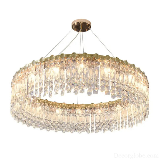 Elegant LED E14 Postmodern Gold Chandelier - A Ring Tassel Crystal Fixture for Dining Rooms, Adding Luminescent Luxury - DecorGlobe