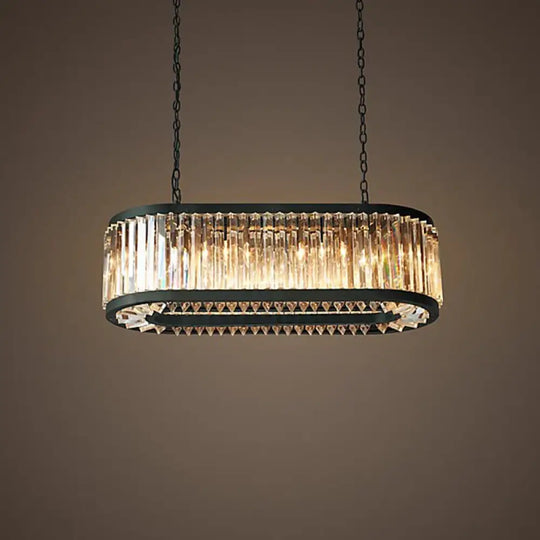 Led Retro Black Round Crystal Hanging Lamps Chandelier Lighting Lustre Suspension Armature Lamps For Living Room