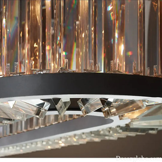 Led Retro Black Round Crystal Hanging Lamps Chandelier Lighting Lustre Suspension Armature Lamps For Living Room