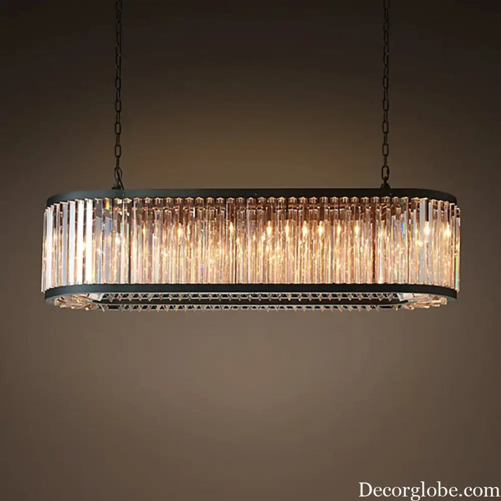 Led Retro Black Round Crystal Hanging Lamps Chandelier Lighting Lustre Suspension Armature Lamps For Living Room