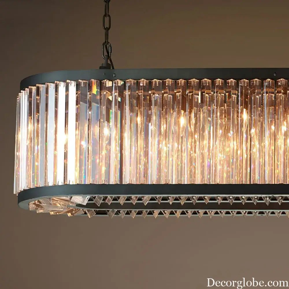 Led Retro Black Round Crystal Hanging Lamps Chandelier Lighting Lustre Suspension Armature Lamps For Living Room