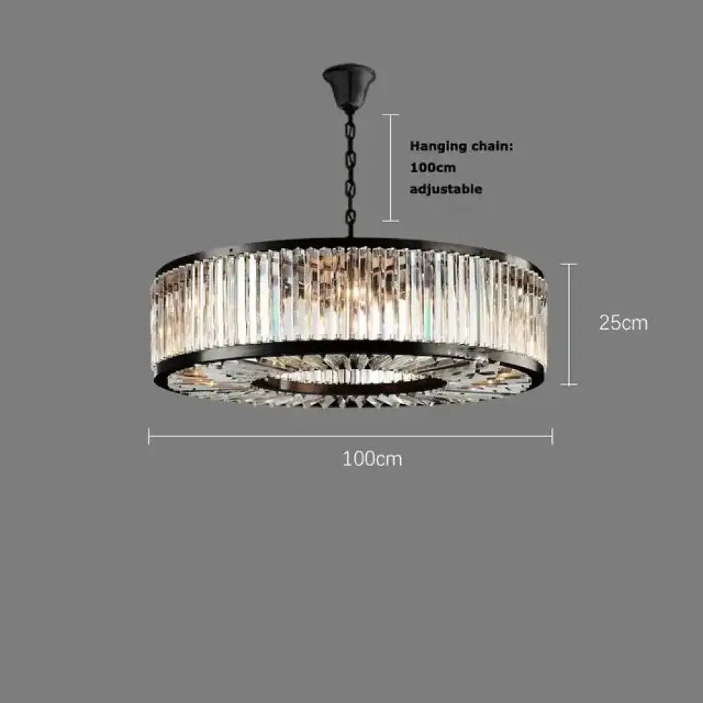 Led Retro Black Round Crystal Hanging Lamps Chandelier Lighting Lustre Suspension Armature Lamps For Living Room