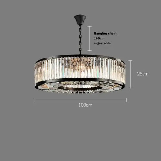 Led Retro Black Round Crystal Hanging Lamps Chandelier Lighting Lustre Suspension Armature Lamps For Living Room