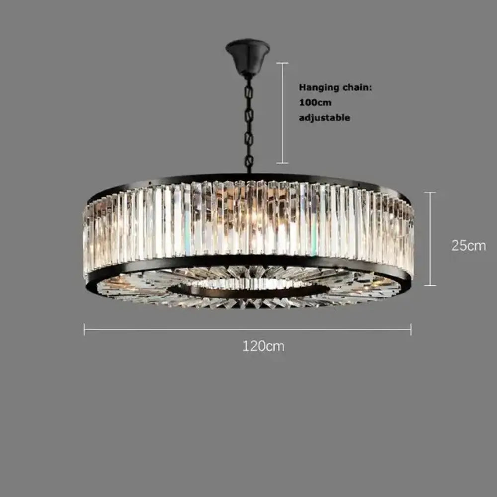 Led Retro Black Round Crystal Hanging Lamps Chandelier Lighting Lustre Suspension Armature Lamps For Living Room