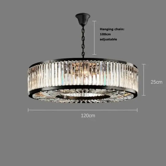 Led Retro Black Round Crystal Hanging Lamps Chandelier Lighting Lustre Suspension Armature Lamps For Living Room