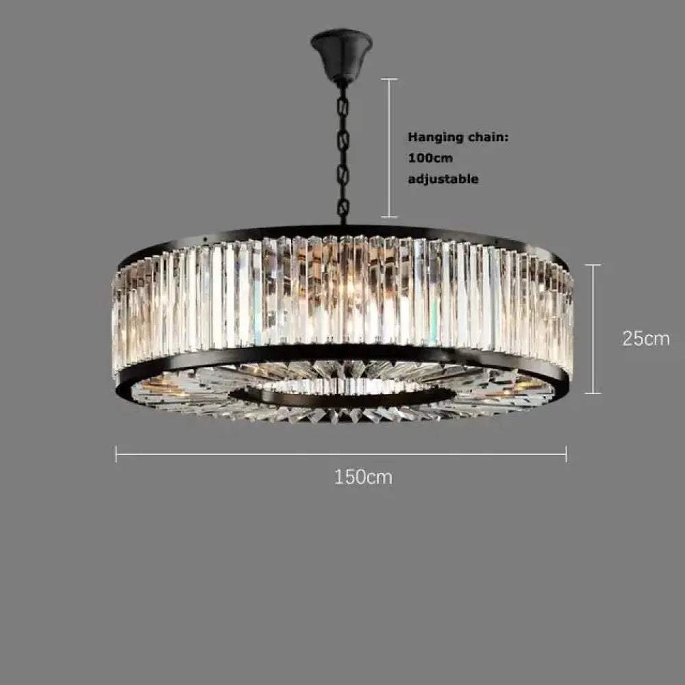 Led Retro Black Round Crystal Hanging Lamps Chandelier Lighting Lustre Suspension Armature Lamps For Living Room