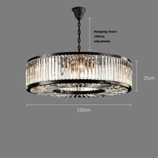 Led Retro Black Round Crystal Hanging Lamps Chandelier Lighting Lustre Suspension Armature Lamps For Living Room