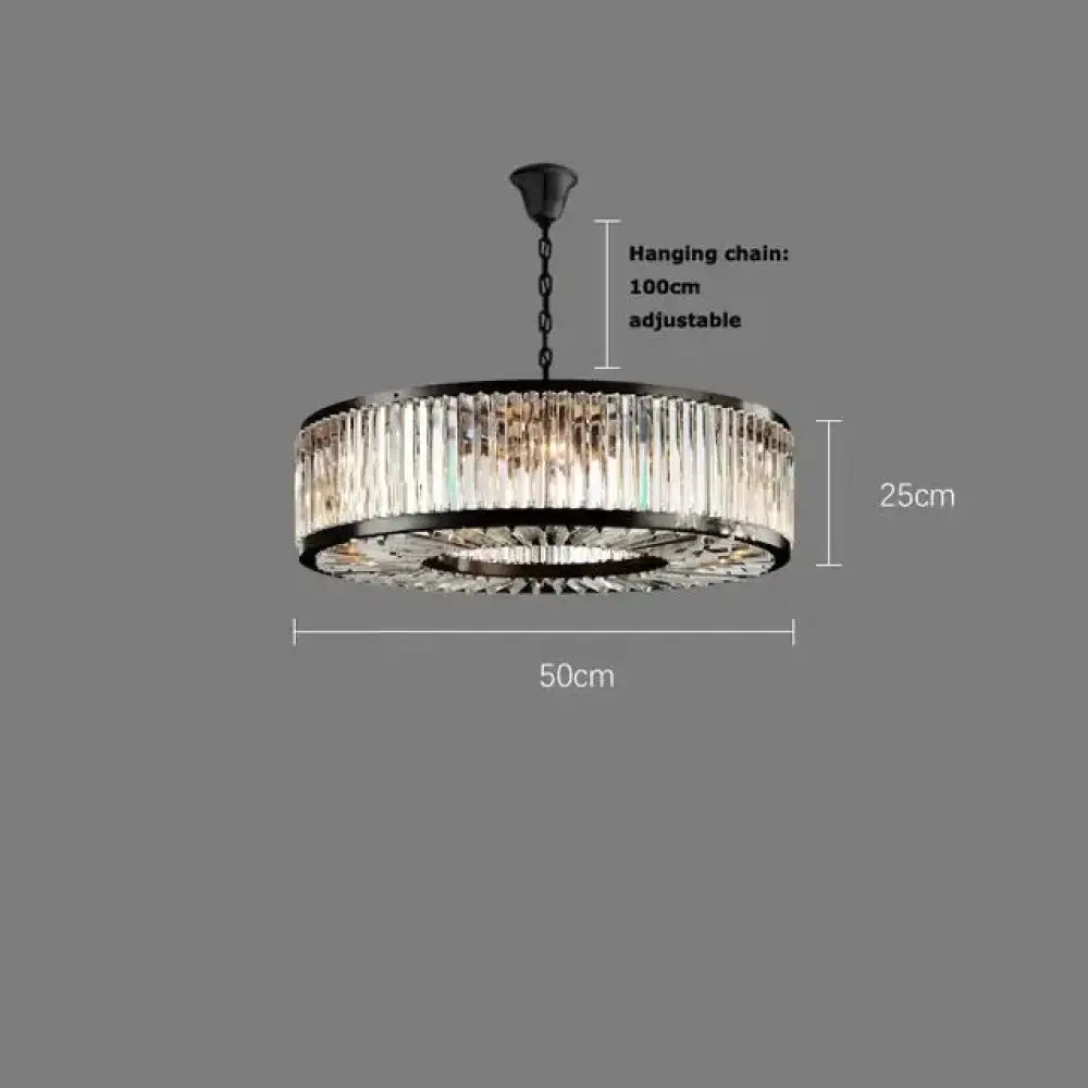 Led Retro Black Round Crystal Hanging Lamps Chandelier Lighting Lustre Suspension Armature Lamps For Living Room