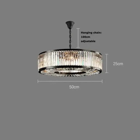 Led Retro Black Round Crystal Hanging Lamps Chandelier Lighting Lustre Suspension Armature Lamps For Living Room