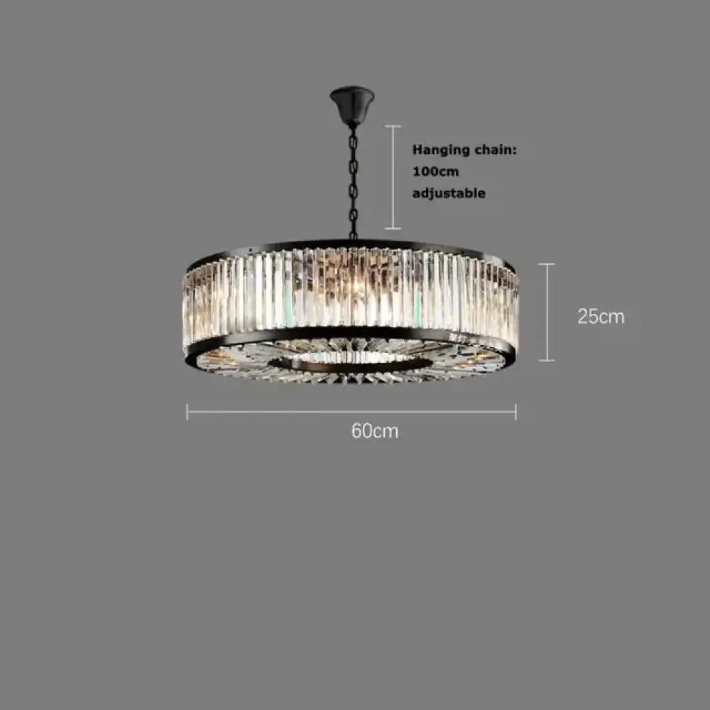 Led Retro Black Round Crystal Hanging Lamps Chandelier Lighting Lustre Suspension Armature Lamps For Living Room
