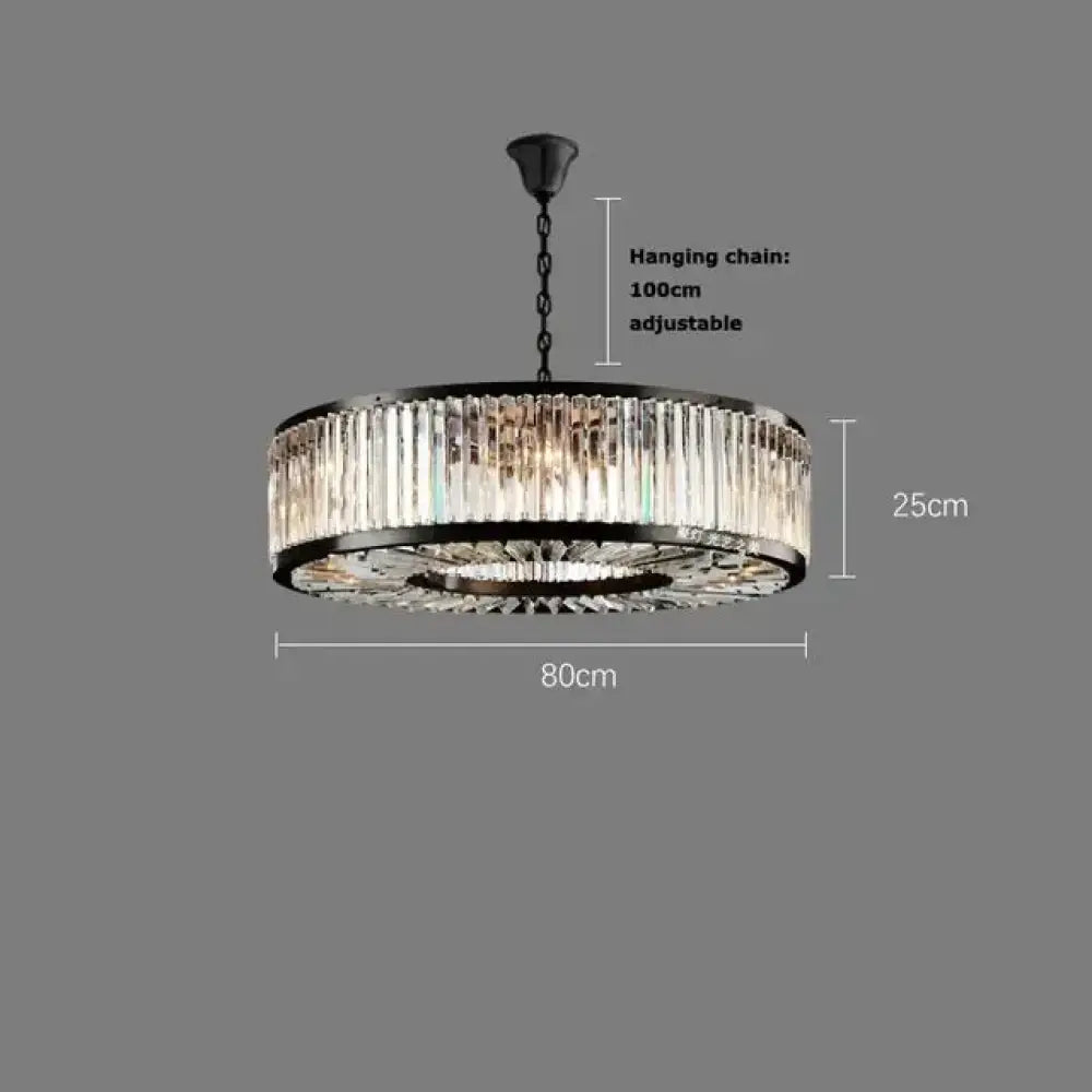 Led Retro Black Round Crystal Hanging Lamps Chandelier Lighting Lustre Suspension Armature Lamps For Living Room
