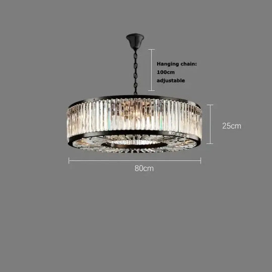Led Retro Black Round Crystal Hanging Lamps Chandelier Lighting Lustre Suspension Armature Lamps For Living Room
