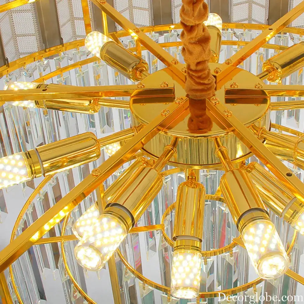 LED Stainless Steel Golden Post-Modern Chandelier - Light Luxury Crystal Elegance for Living Rooms, Bedrooms, and Dining Spaces - DecorGlobe
