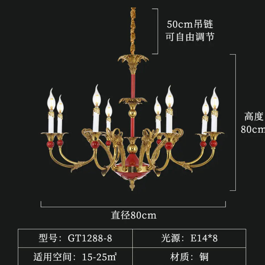 French Classical Crystal Copper Branch Chandelier 8 heads (diameter 80cm, height 80cm)