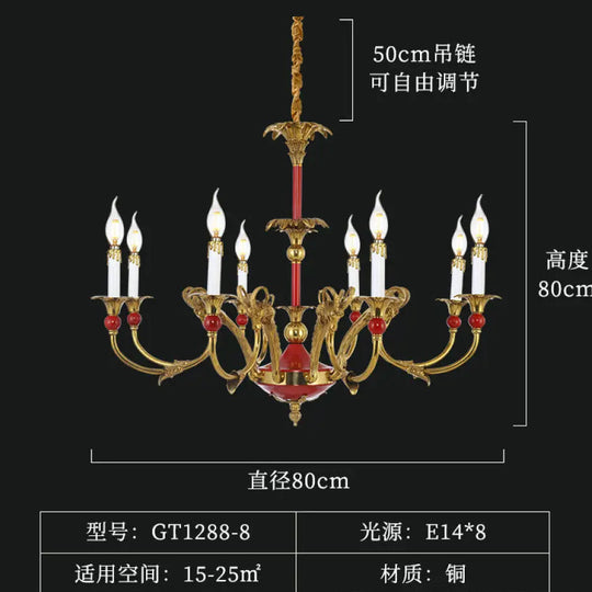 French Classical Crystal Copper Branch Chandelier 8 heads (diameter 80cm, height 80cm)